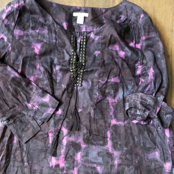 J. Crew Ink Blossom Studded Tunic w/ Tie Front Top - Picture 4 of 5